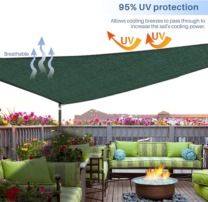 E&K Sunrise 19' x 19' x 19' Sun Shade Sail Triangle Canopy Shade Cover UV Block for Patio Backyard Garden Outdoor (Green)
