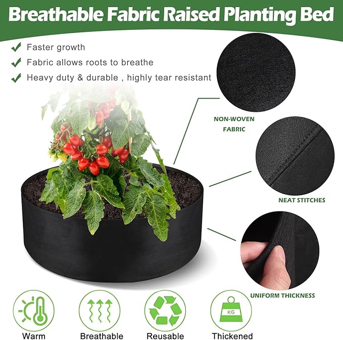 LBTING 2Pcs 50 Gallon Plant Grow Bags, Fabric Raised Planting Bed Heavy Duty Non-Woven Fabric Planter Pots for Garden Vegetables Flowers