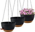 10 inch Hanging Planters for Indoor Plants, 3 Pack Self-Watering Hanging Planter Pots with Chain and Drainage Holes, Outdoor Hanging Baskets for Garden Home Decor (Black With Brown, 3pcs/10inch)