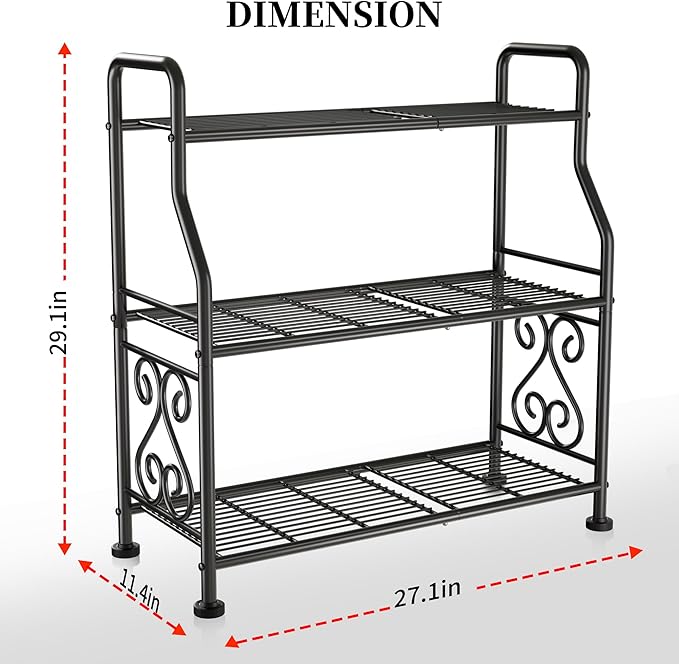 GIOTORENT Plant Stand Outdoor Indoor 3 Tier Metal Waterproof - 29.1" Plant Shelf for Patio, Balcony, Living Room, Large Capacity Tiered Plant Rack, Black