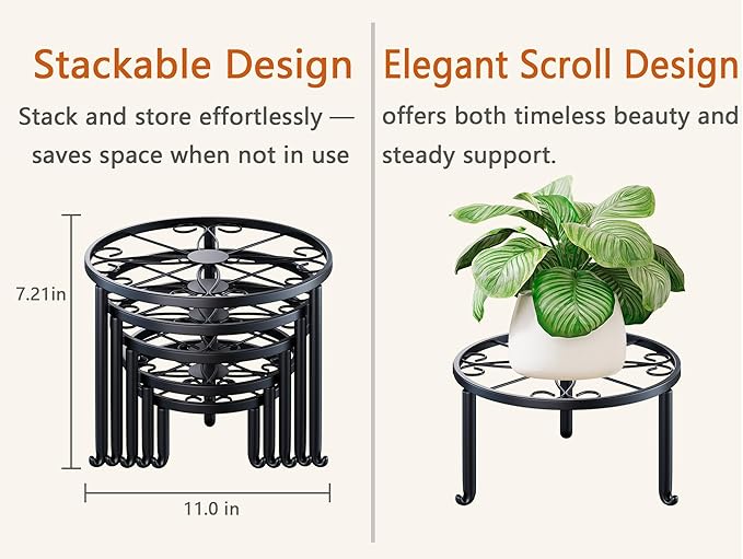 5 Pack Metal Potted Plant Stand Small Flower Pot Holder for Indoor and Outdoor Round Flower Pot Support Rack Plant Stands for Multiple Plants