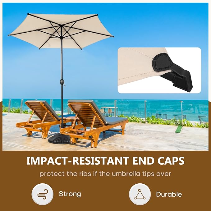 Abba Patio 7.5FT Lyon Outdoor Patio Umbrella Outdoor Table Umbrella with Push Button Tilt and Crank Market Umbrella 6 Sturdy Ribs UV Protection Waterproof for Garden Deck Backyard Pool Beige