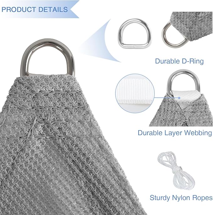 E&K Sunrise 20' x 20' x 20' Sun Shade Sail Triangle Canopy Shade Cover UV Block for Patio Backyard Garden Outdoor (Light Gray)