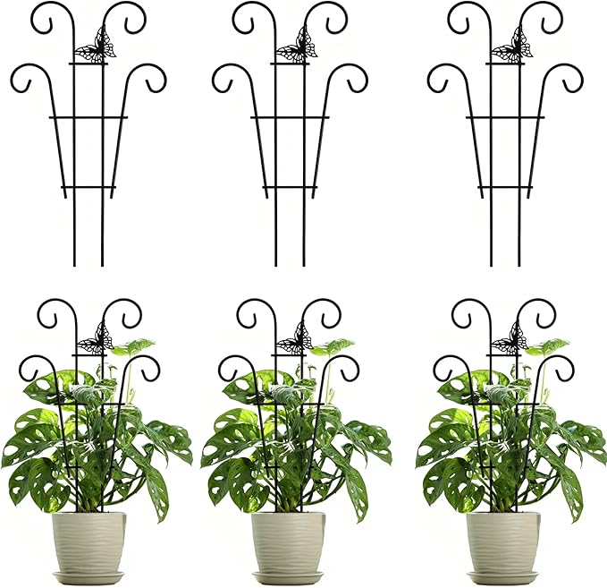 Indoor Plant Trellis for Climbing Plants, Stackable Garden Trellis for Potted Plants, Small House Plant Trellis for Vine Ivy Flower Plant Support Outdoor DIY Metal Trellis 3 Pack, Butterfly Design