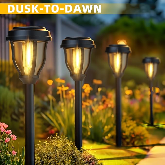 DERAYSION 6 Pack Solar Lights Outdoor, Solar Pathway Lights Waterproof Garden Landscape Lighting for Path, Yard, Walkway, Driveway Decor- 6 Pack Warm White