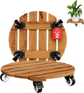 Idzo 2-Pack 14 Inch Acacia Wood Rolling Round Plant Caddy, Plant Caster for Heavy Duty Plant Stand with 360° Lockable Wheels, 264 lbs Capacity Caddy for Indoor and Outdoor Use, Natural Wood
