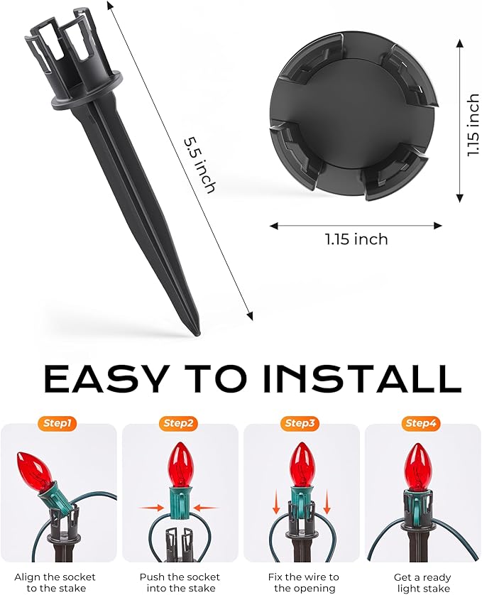 100-Pack Christmas Light Yard Stakes, 5.5 Inch Lighting Stakes for C7 C9 Christmas Lights Outdoor, Universal Yard Stakes for Outdoor Holiday Lights Use on Garden Lawn Patio Pathway Walkway – Black