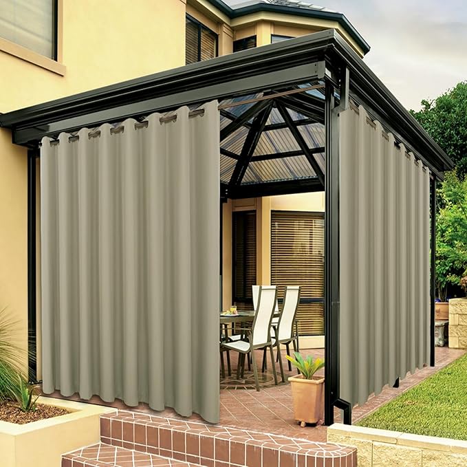 BONZER Outdoor Curtains for Patio Waterproof Thick Privacy Wide Grommet Light Filtering Outside Curtains for Porch Pergola Gazebo Deck, 1 Panel, 110W x 84L inch, Taupe