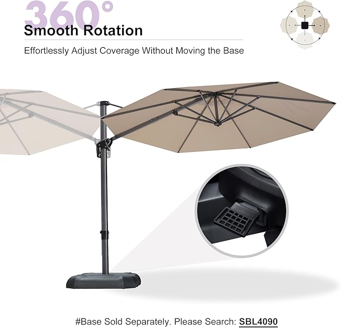 PURPLE LEAF 10 Feet Patio Umbrella with Base Outdoor Cantilever Round Umbrella Aluminum Offset Umbrella with 360-degree Rotation for Garden Deck Pool Patio, Beige