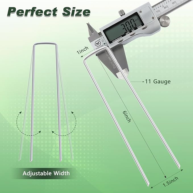 FEED GARDEN 6 Inch 300 Pack Galvanized Landscape Staples 11 Gauge Anti-Rust Garden Stakes Landscaping Fabric SOD Pins Yard Stakes for Weed Barrier Fabric