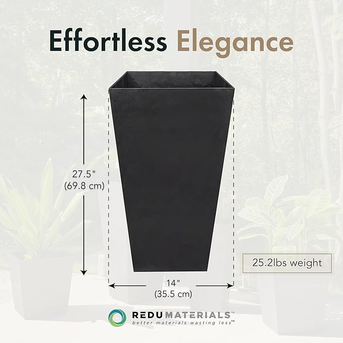 Tierra Verde 2-Pack Indoor & Outdoor Self-Watering Square Planters, Large, Sonata, Black - Planter Containers for Plants and Flowers - Gardening and Landscaping Accessories