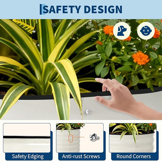 Garvee 2 Pack Galvanized Raised Garden Beds - 8x2x1.5ft Planter Box for Vegetables, Flowers, Rust-Resistant Garden Box, Easy Assembly Raised Beds, Durable Planters for Outdoor Plants, Beige