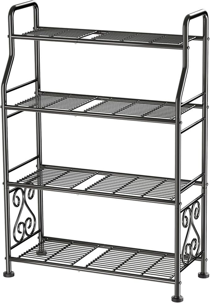 GIOTORENT Plant Stand Outdoor Indoor 4 Tier Metal Waterproof - 41.3" Plant Shelf for Patio, Balcony, Living Room, Large Capacity Tiered Plant Rack, Black