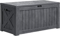 Greesum 120 Gallon Deck Box, Resin Outdoor Storage Container for Patio Furniture, Garden Tools, Pool Accessories, Weatherproof, Lockable, Gray