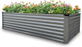 GARDMAX 8x4x2FT Galvanized Raised Garden Bed Kit, Metal Planter Boxes Outdoor with Easy Assembly, Large Garden Bed for Vegetables, Fruits, Flower, Herbs Rectangle Silver