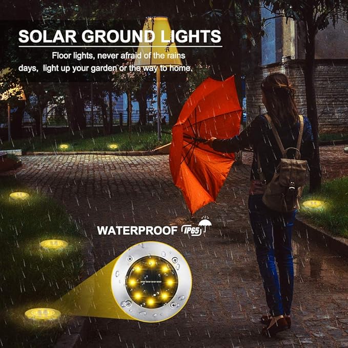 LYHOPE Solar Ground Light Outdoor, 16 Pack 8 LED Solar Disk Lights Waterproof Garden In-ground Pathway Lights Landscape Lighting for Lawn,Yard,Deck,Patio,Walkway (Warm White)