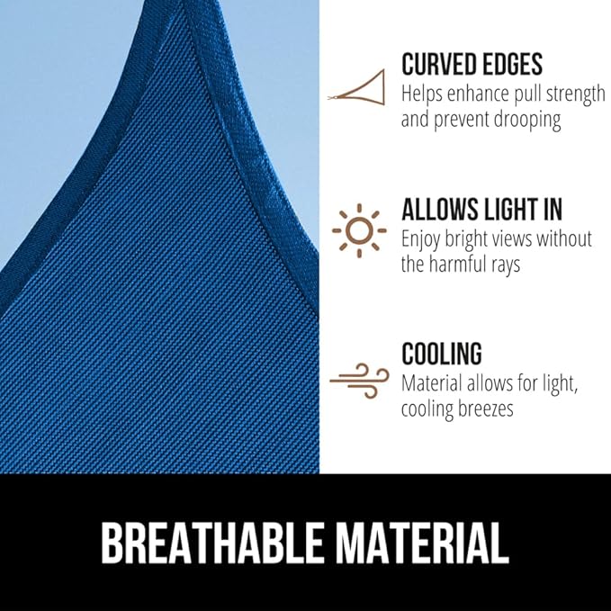 GORILLA GRIP Heavy Duty Sun Shade, UV Protection Fade Tear and Rust Resistant Rectangle Sunshade Canopy, Curved Edges Blocks Sunlight, Breathable Sail, Outdoor Patio, Lawn Garden 10x13 FT Blue