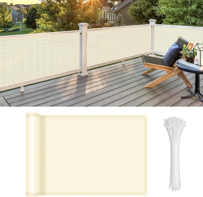 LOVE STORY Custom Size 3'x12' Butter Cream Balcony Privacy Screen,UV Block Privacy Fence Screen,90% Shield for Outdoor Pool Garden Apartment Railing
