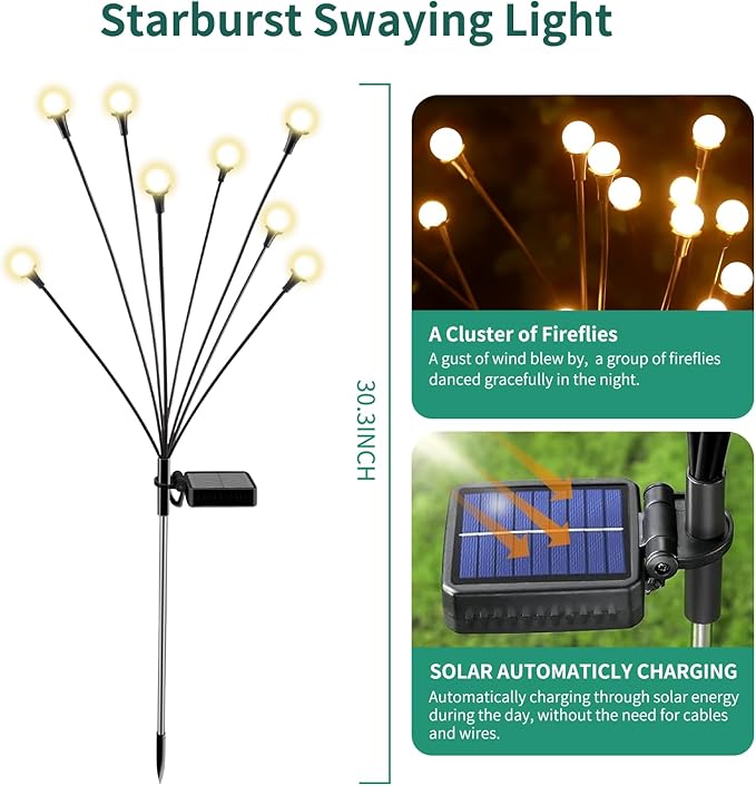 Solar Lights Outdoor Waterproof,6 Packs 48LED, Garden Decor, Patio Decor, Firefly Lights Solar Outdoor, Unique Gifts for Women