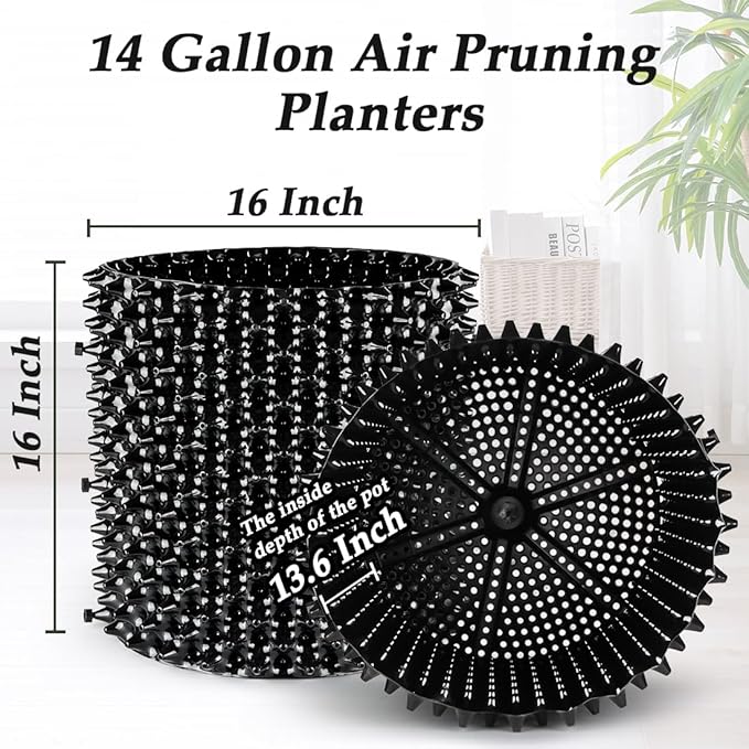 14 Gallon Air Pruning Planters, Plastic Pots for Plants, Large Plant Pots, Fruit Vegetable Garden Self-Planting Planters, Size 16"x16", Black, 5P