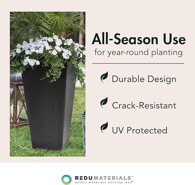 Tierra Verde 2-Pack Indoor & Outdoor Self-Watering Square Planters, Large, Sonata, Black - Planter Containers for Plants and Flowers - Gardening and Landscaping Accessories