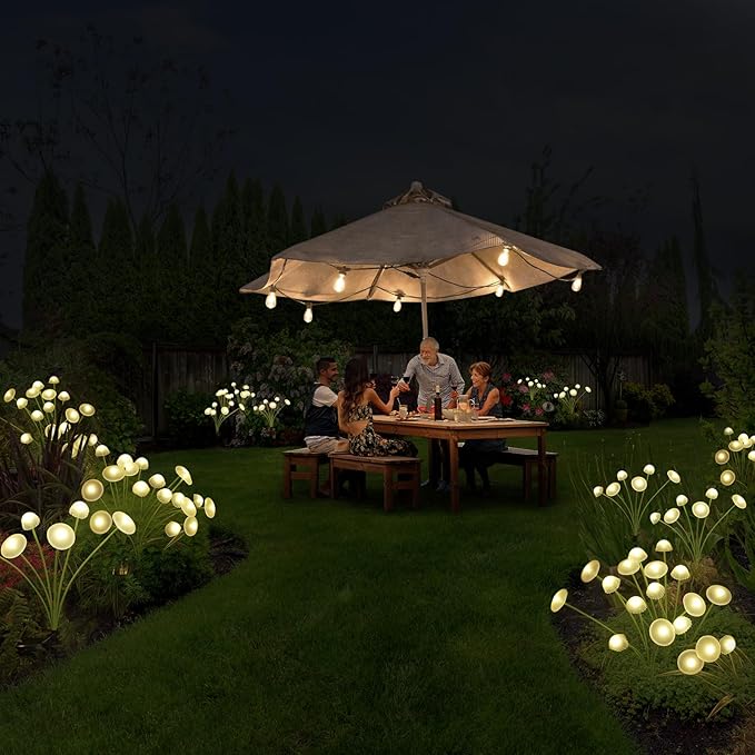 Solar Garden Lights, 4-Pack Dual Mode LED Solar Mushroom Lights, Waterproof Firefly Outdoor Decor for Yard, Patio, and Pathway – Warm White Jellyfish Ambiance