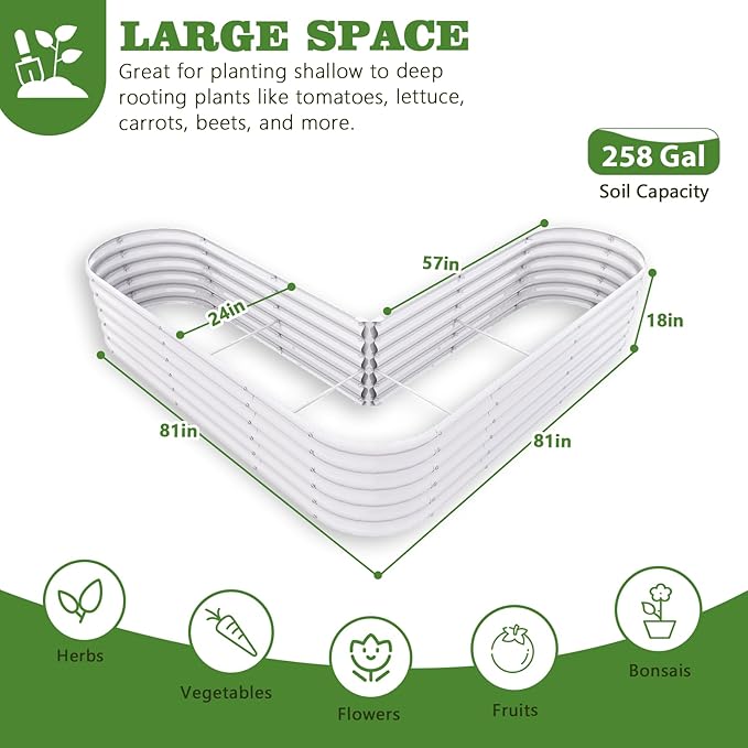 A ANLEOLIFE 3-Pack 12X3X1.5ft & 81x81x18 in Deep Root Galvanized Raised Garden Beds Outdoor for Planting Vegetables Flowers Herb, Antique White