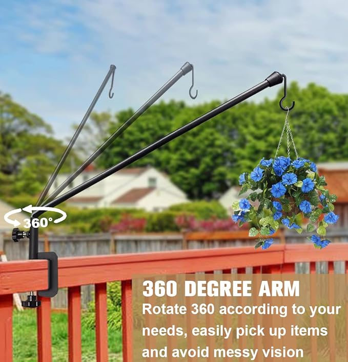 38 Inch Extended Reach Deck Hook Hanger for Railing, Heavy Duty Outdoor Plant Hook Holder for Hanging Bird Feeder Flower Basket Planter or Lanterns, 2 Packs