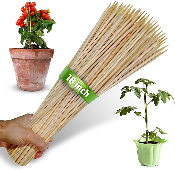 100pcs 18" Bamboo Plant Stakes 18 inch Long Skewers Sticks Wood Plant Supports Floral Wooden Sticks Indoor Gardening Supports Garden Stick, Sign Posting or Craft