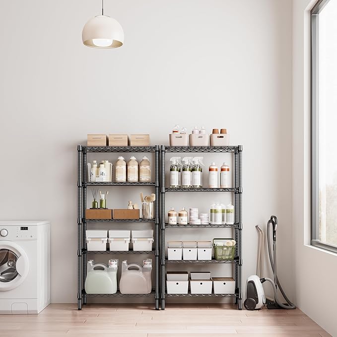 1250 lbs 5 Tier Shelf Metal Storage Shelves Shelving Wire Rack Heavy Duty Closet Organizers for Garage Kitchen Bathroom Laundry Black 13.8" D x 29.5" W x 59.5" H