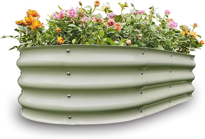 Gardmax Galvanized Raised Garden Bed, Lightweight Planter Boxes Outdoor with Easy Assembly, Large Garden Bed for Vegetables, Fruits, Flower Milk White