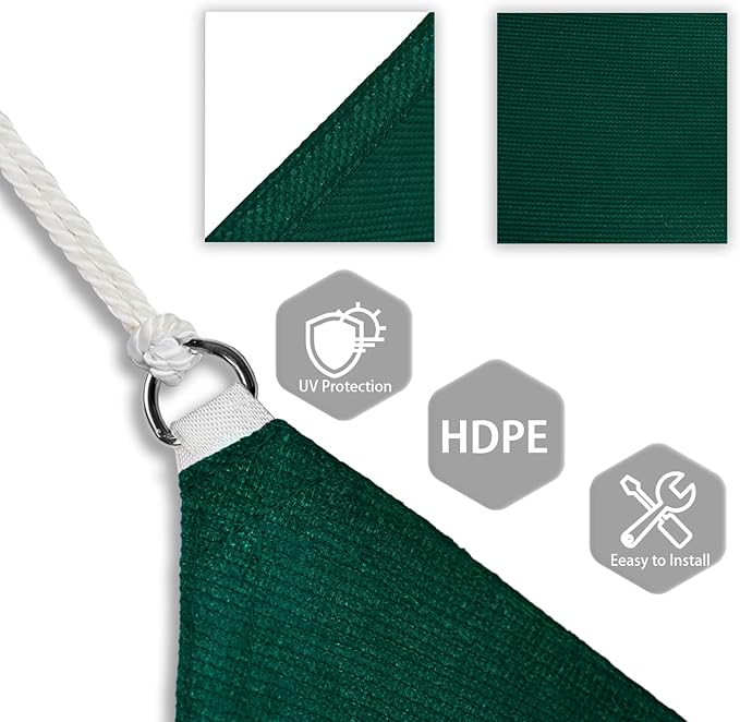 Patio Paradise 7' x 7' x 7' Sun Shade Sail Triangle Canopy Shade Cloth Fabric Sunlight Block Patio Pergola Cover HDPE Deck Awning for Outdoor Backyard Roof Shading, Green