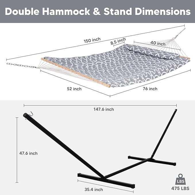 SUNCREAT Outdoor Double Hammock with Stand, Two Person Cotton Rope Hammock with Polyester Pad, Circle Pattern