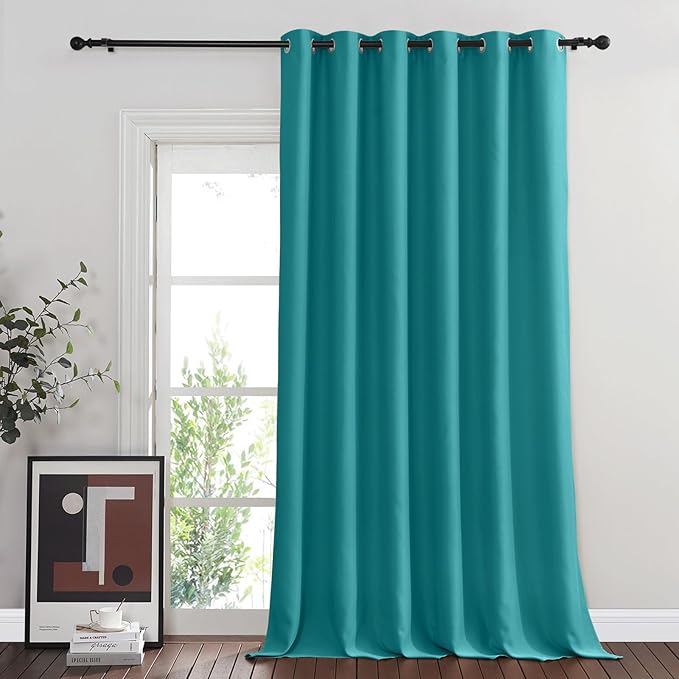 NICETOWN Blackout Peacock Teal Curtain for Sliding Door, Grommet Room Divider Curtain Wide Window Treatment Voice Reducing Thermal Drape for Bedroom/Living Room (1 Panel, W80 x L95)