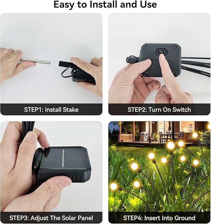 Solar Garden Lights Outdoor Waterproof, 4 Pack 32 LED Swaying Light Firefly Light Outdoor Decor Lights for Garden Gifts for Pathway Party Christmas Decoration, Warm White