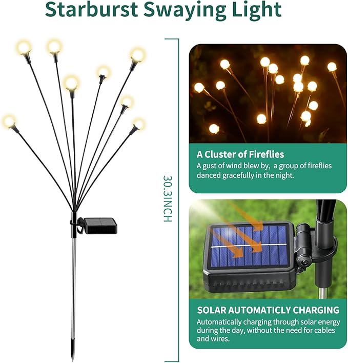 Solar Lights Outdoor Waterproof, 2 Packs 16LED, Solar Garden, Patio, Garden Decor, Patio Decor, Firefly Outdoor, Unique Gifts for Women, Gifts for Grandma