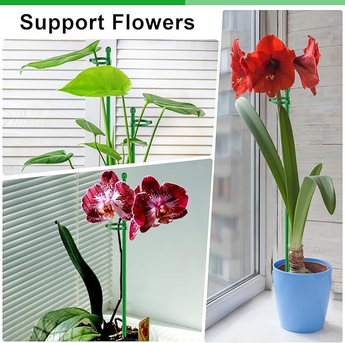 30Pcs Plant Support Stakes 17 inch SupKing Garden Orchid Sticks Extended to 3ft 4ft 5ft Plant Poles with Clips for Indoor Outdoor Potted Tomato Rose Amaryllis Vegetables Comes with 20 Ties