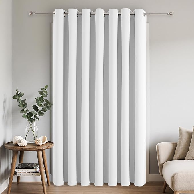 Joydeco Blackout Patio Sliding Door Curtains 84 Inches Long, Grommet Privacy Room Divider Curtains, Extra Wide Thermal Blackout Drapes for Bedroom Living Room (Pure White, 100Wx84L, 1 Panel)