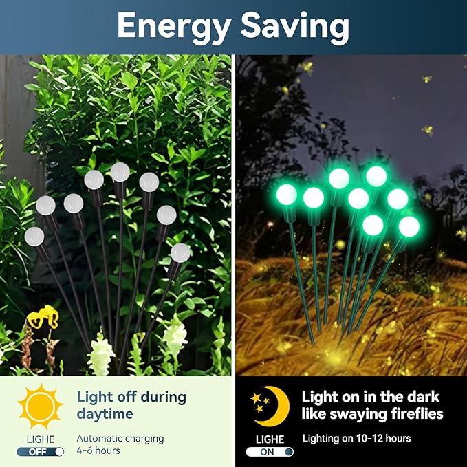 Solar Garden Lights Outdoor Waterproof, 4 Pack 32 LED Swaying Light Firefly Light Outdoor Decor Lights for Garden Gifts for Pathway Party Christmas Decoration, Green