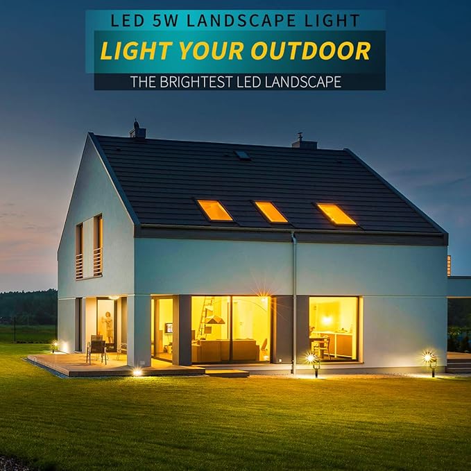LED Landscape Lights,5W 120V AC Outdoor Pathway Garden Yard Spotlight,IP65 Waterproof Garden Flood Light,Outdoor Spotlight with Stake,UL Cord 5-ft with Plug (Pack of 2, Warm White)