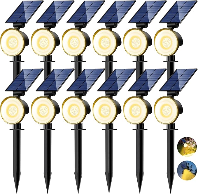 nipify 12 Pack Solar Spot Lights Outdoor Waterproof with 3 Modes, Solar Spotlight Light for Outside Yard Landscape Lighting Pathway Lights Wall,Warm White
