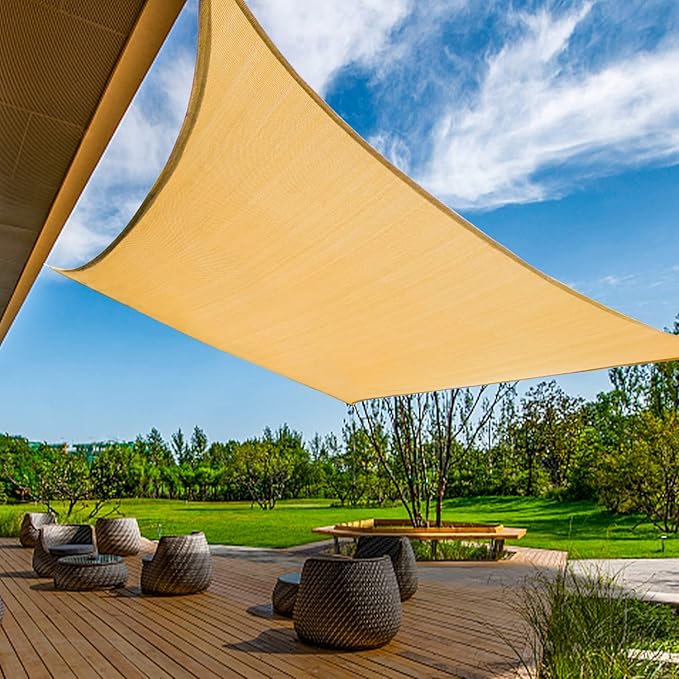KANAGAWA 10'X15' Sand Custom Size Sun Shade Sail Rectangle UV Block Canopy Cover for Patio Backyard Lawn Garden Outdoor (Customized Available)