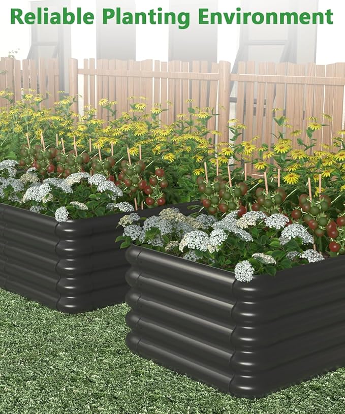 3.0x1.8x1.0ft Raised Garden Bed Kit, Rustproof PP Material Garden Box, Flower Bed with Tool-Free Assembly Design, Rectangular Planter Boxes for Outdoor Vegetables Flower Fruit Herb, Black