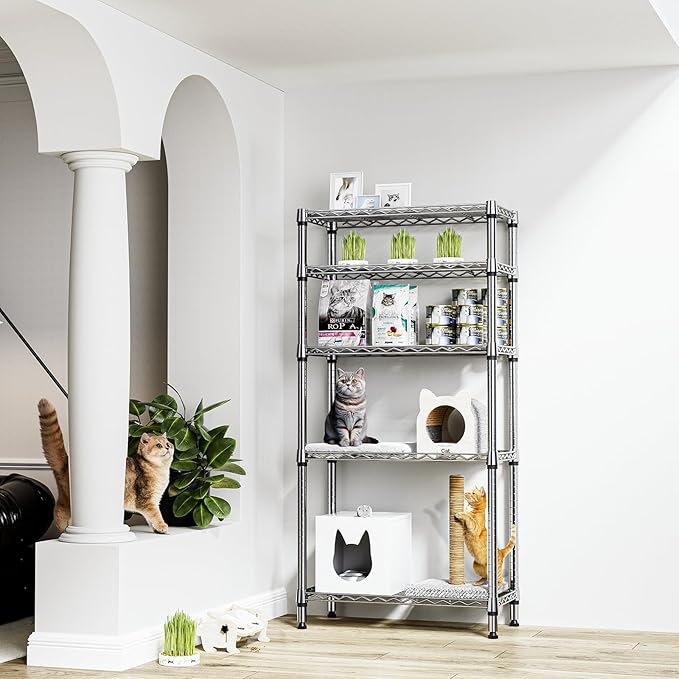 1250 lbs 5 Tier Shelf Metal Storage Shelves Wire Rack Closet Organizers for Garage Kitchen Bathroom Laundry Black 11.8" D x 29.5" W x 59.5" H