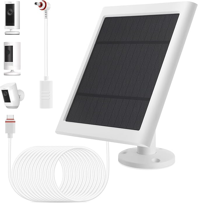 IP65 Solar Panel Outdoor for Ring Cameras (White 1P) Spotlight Cam Plus/Pro(Battery) Stick Up Cam/Pro Wireless Outdoor with 10FT/3M Long Cable Dustproof Waterproof