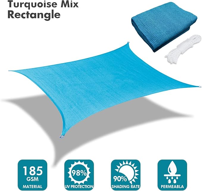 KANAGAWA 6'X22' Turquoise Mix Custom Size Sun Shade Sail Rectangle UV Block Canopy Cover for Patio Backyard Lawn Garden Outdoor (Customized Available)