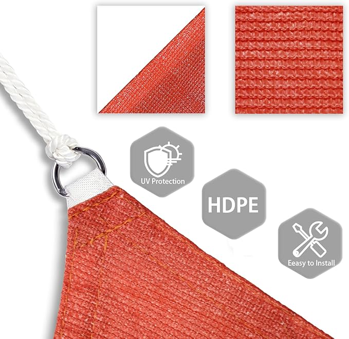 Patio Paradise 16' x16'x 16' Red Sun Shade Sail Triangle Canopy - Permeable UV Block Fabric Durable Outdoor - Customized Available