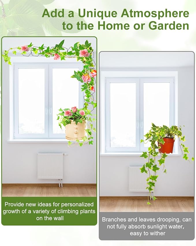18 Pcs Garden Chain Trellis for Indoor Climbing Plants, Unique 6-Corner Plant Accessory with Hooks and Ties, Wall Trellis Plant Support for Hoyas, Ivy, Monstera Outdoor (Black)