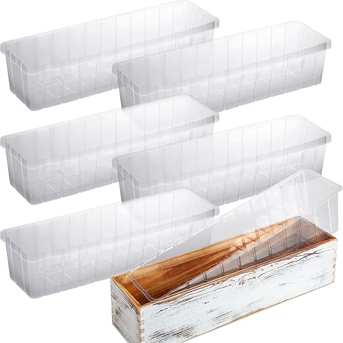 Domensi 25 Pcs Plastic Liners for Planters Planter Box Liner Clear Rectangular Plastic Window Flower Box 16.2" l x 3" W x 3.5" H for Indoor Outdoor