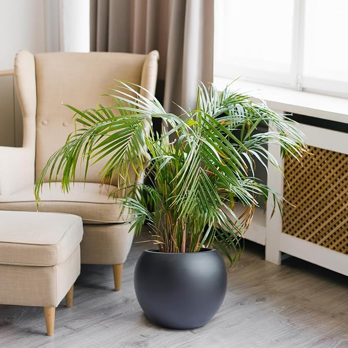 10 H x 14" Dia (10" Pot Opening) Round Fiberstone Planter with Drainage Hole, Black, Indoor/Outdoor Large Plant Pot for Home Patio Garden, Ideal for Large Plants